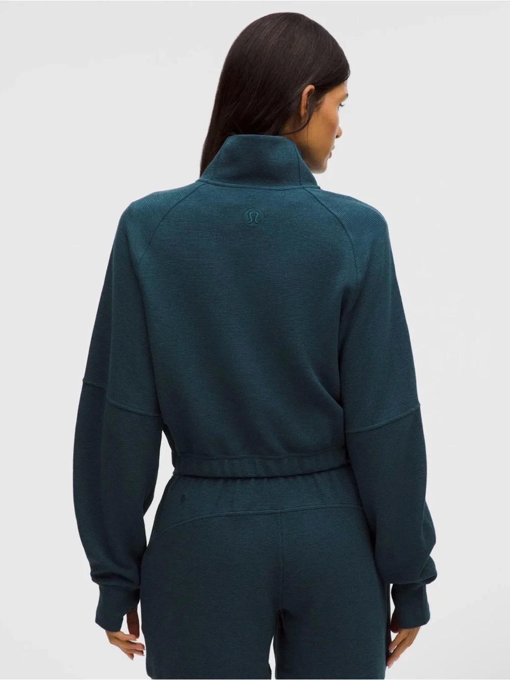 lululemon Scuba Cropped Half-Zip Funnel Neck Waffle in Heather Indochine Blue